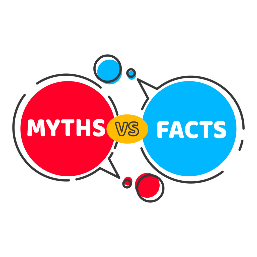 Myths vs facts icon. Truth and false, true versus lie thin line speech bubbles. Vector badge of myth busting or fact checking, red and blue word balloons of true and false quiz, reality vs fiction