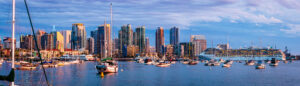 Sunset and night view of San Diego downtown